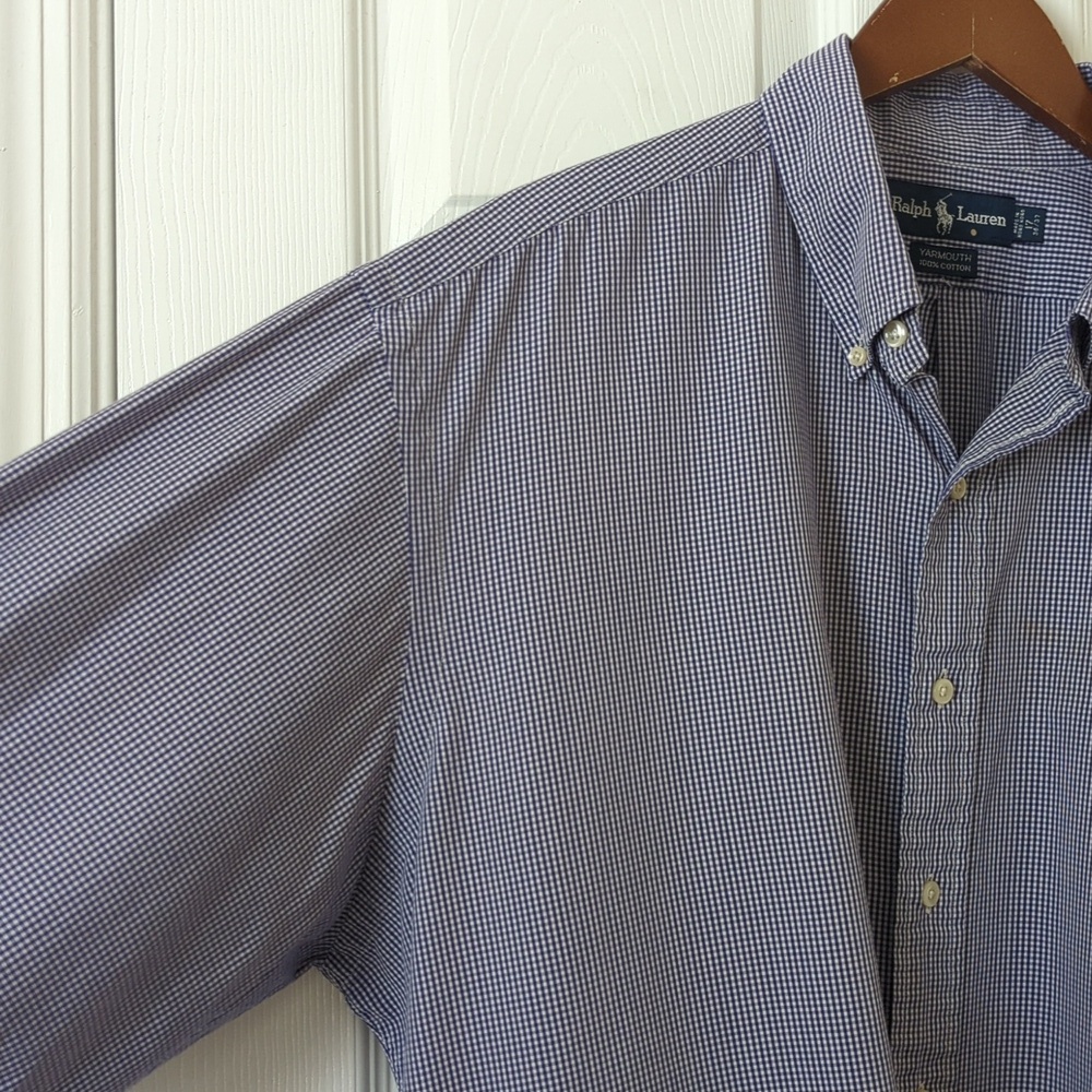 Ralph Lauren 90's Vintage Yarmouth Gingham Long Sleeve Button Down Shirt Purple - Picture 5 of 11